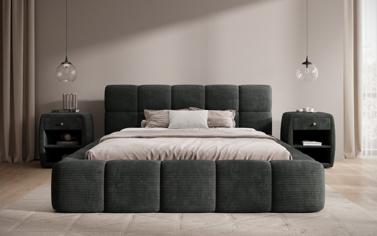 Designer Polsterbett Nox in Cord mit Stauraum