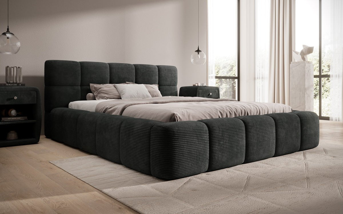 Designer Polsterbett Nox in Cord mit Stauraum