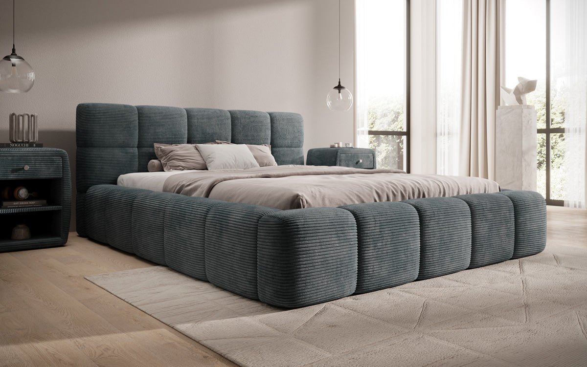 Designer Polsterbett Nox in Cord mit Stauraum