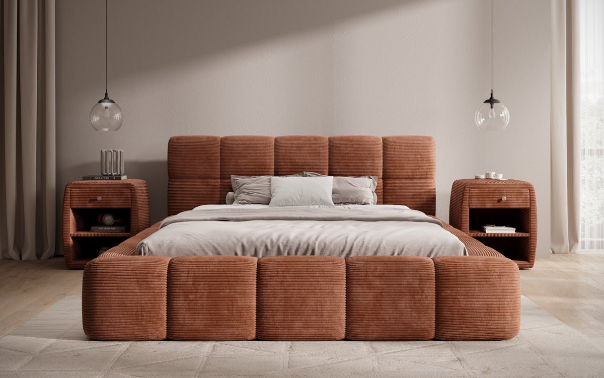 Designer Polsterbett Nox in Cord mit Stauraum