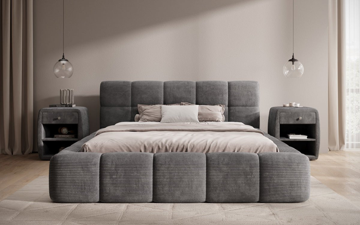 Designer Polsterbett Nox in Cord mit Stauraum