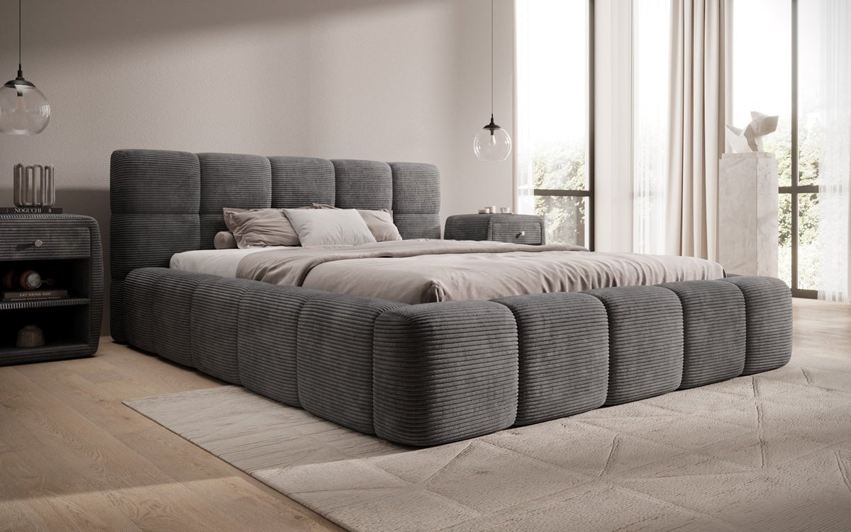 Designer Polsterbett Nox in Cord mit Stauraum