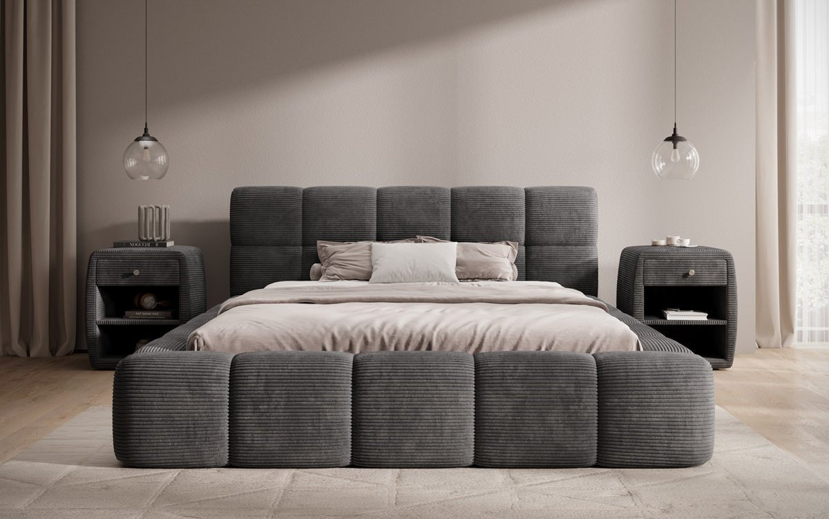 Designer Polsterbett Nox in Cord mit Stauraum