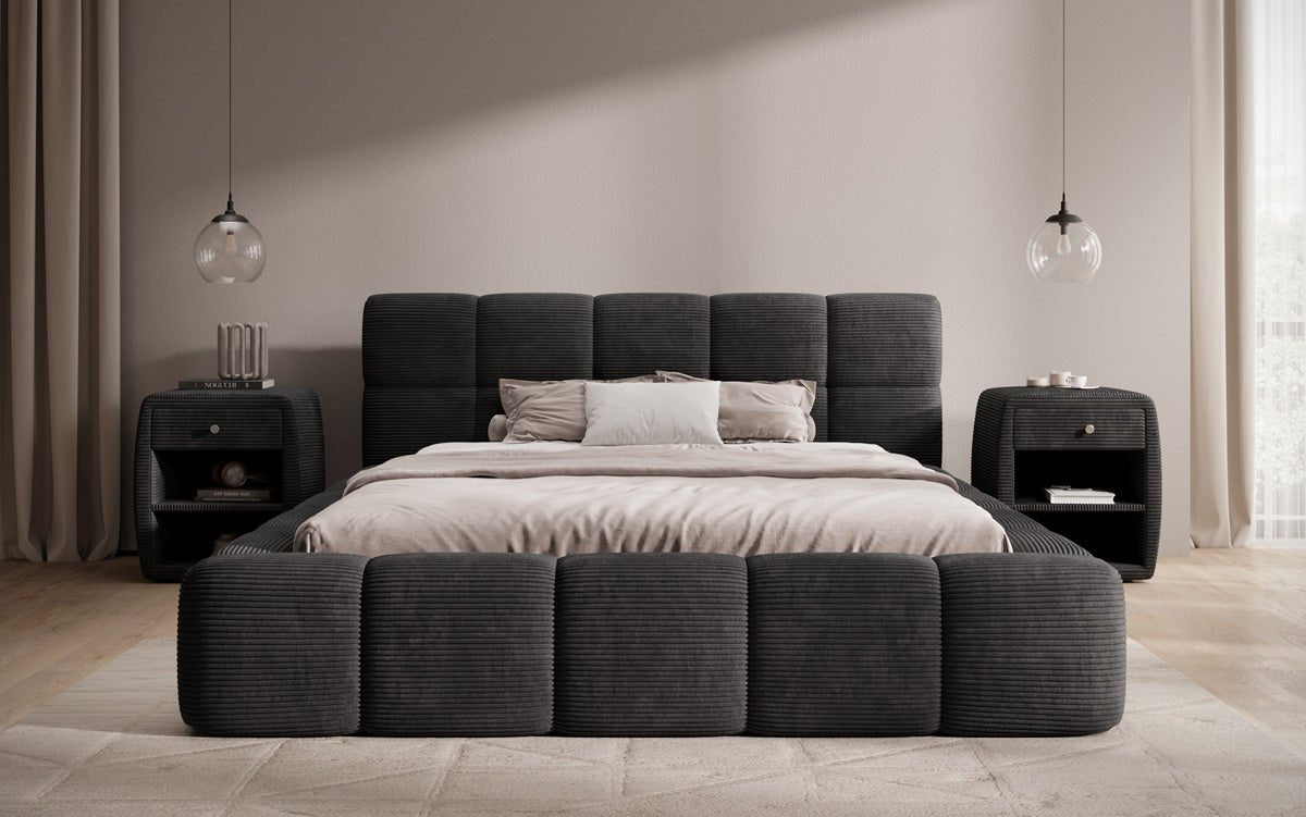 Designer Polsterbett Nox in Cord mit Stauraum