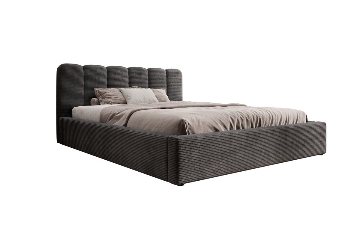 Lit rembourré design Nerra en côtelé avec rangement