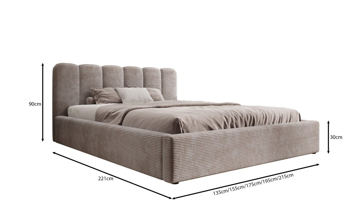 Lit rembourré design Nerra en côtelé avec rangement