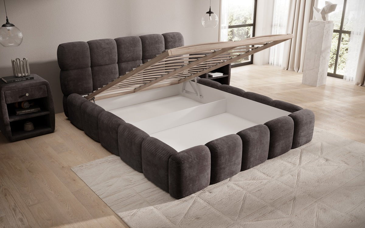 Designerslaapbank Noeva in ribstof met opbergruimte
