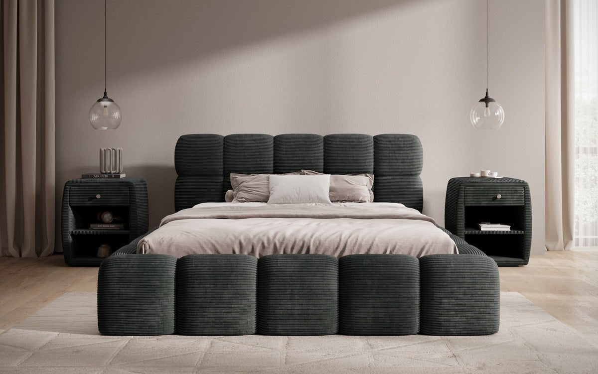 Designerslaapbank Noeva in ribstof met opbergruimte