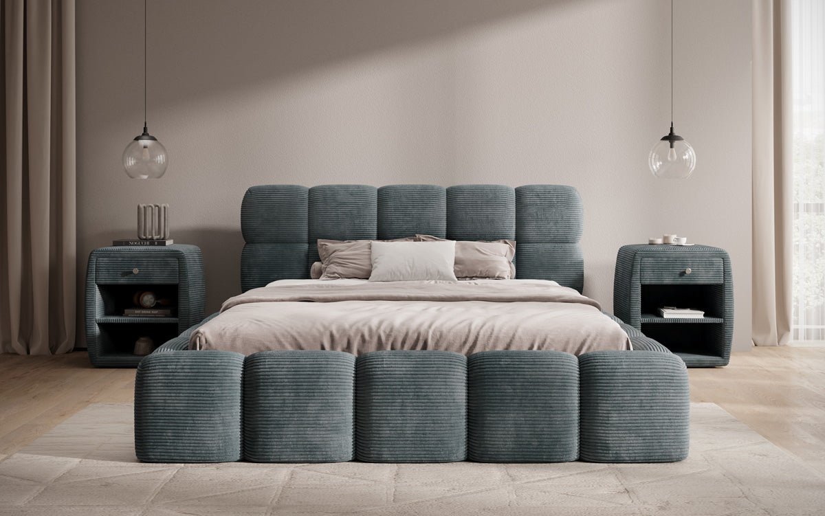Designerslaapbank Noeva in ribstof met opbergruimte