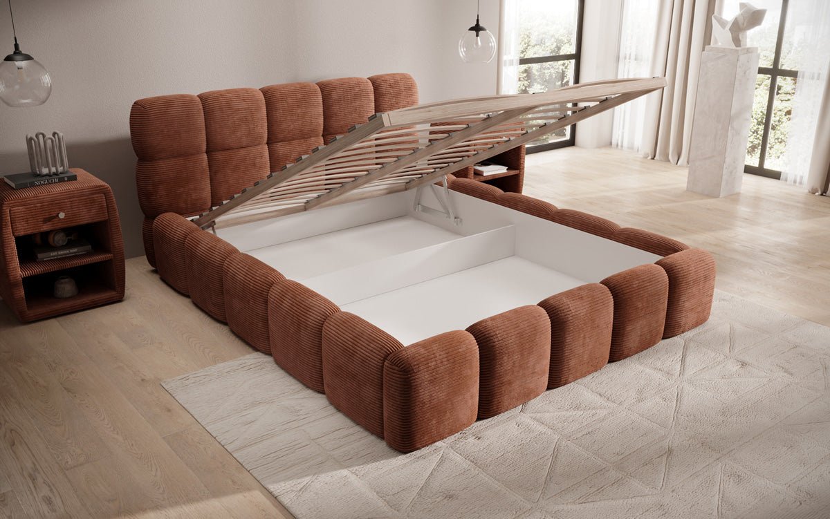 Designerslaapbank Noeva in ribstof met opbergruimte