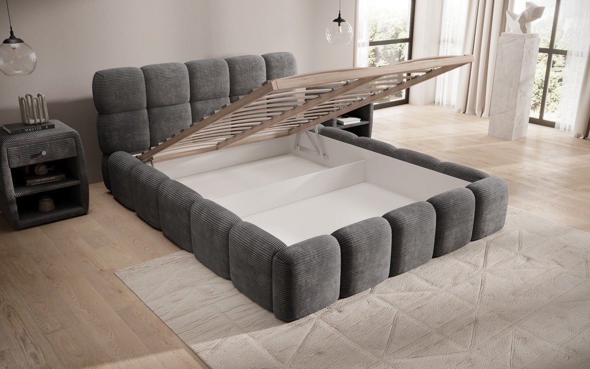 Designerslaapbank Noeva in ribstof met opbergruimte