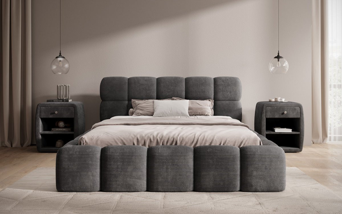 Designerslaapbank Noeva in ribstof met opbergruimte