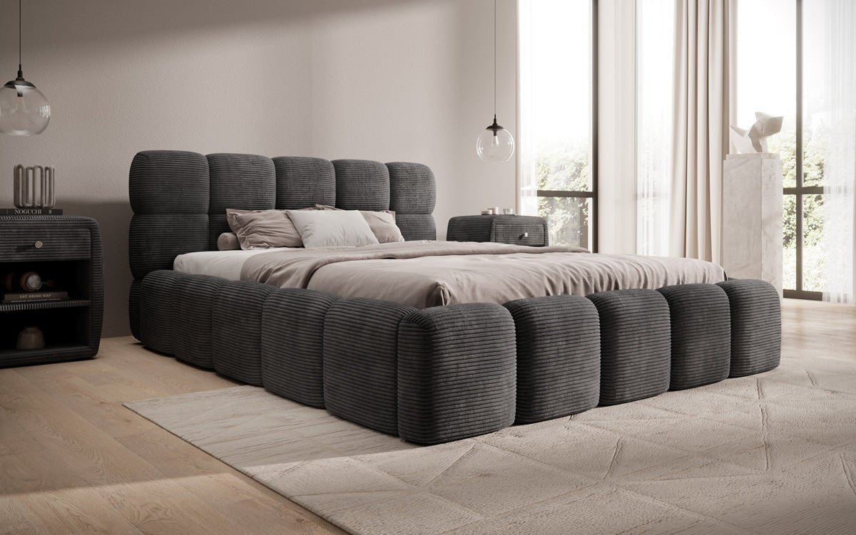 Designerslaapbank Noeva in ribstof met opbergruimte