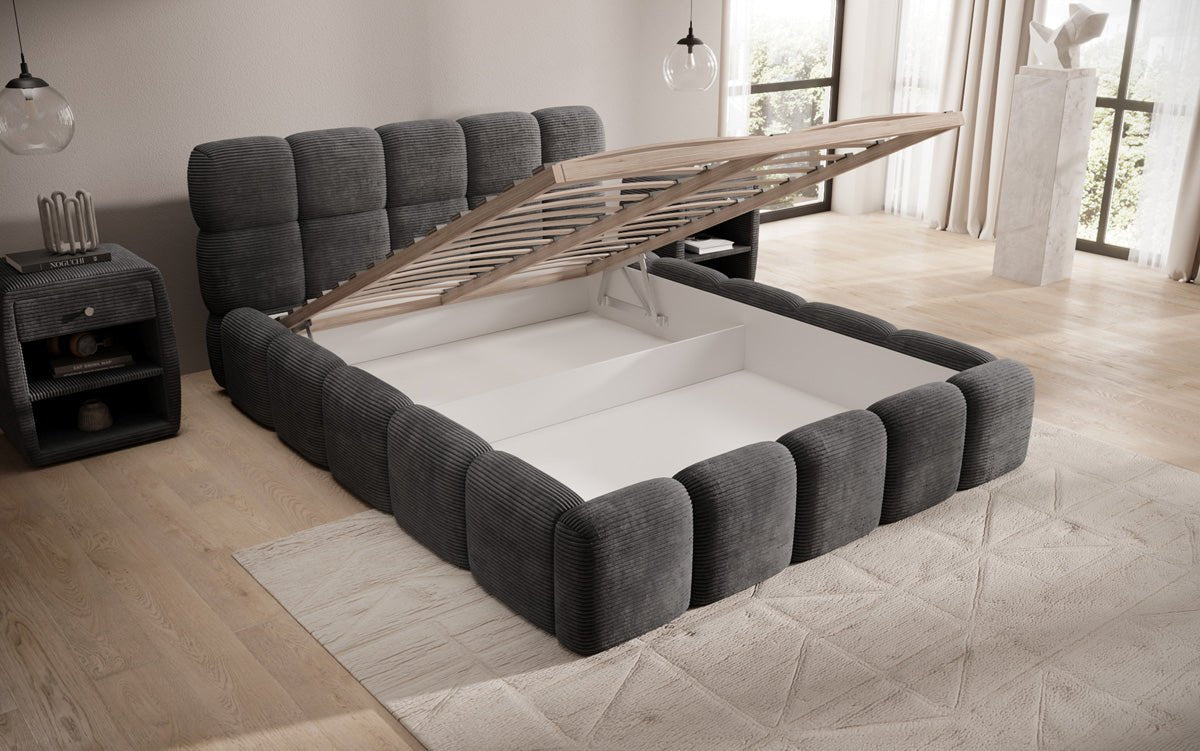 Designerslaapbank Noeva in ribstof met opbergruimte