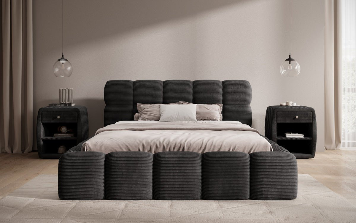 Designerslaapbank Noeva in ribstof met opbergruimte