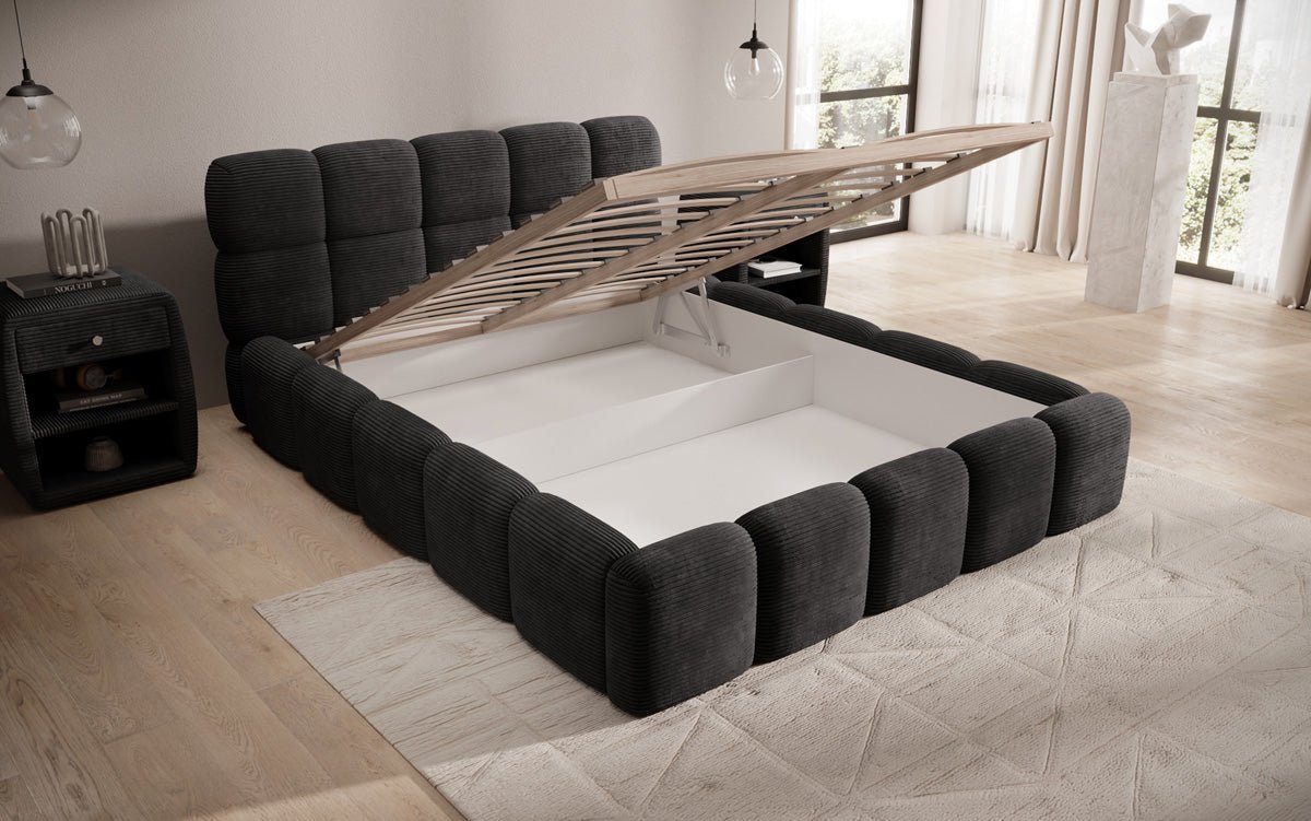 Designerslaapbank Noeva in ribstof met opbergruimte