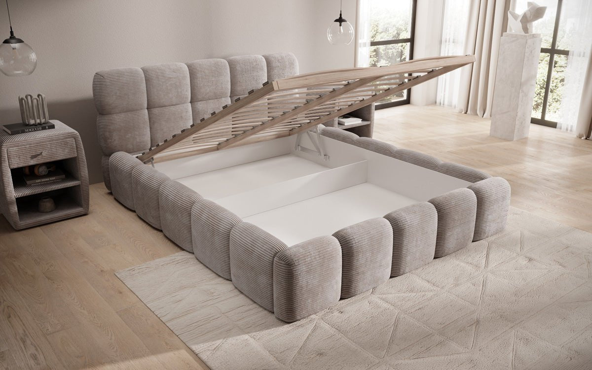 Designerslaapbank Noeva in ribstof met opbergruimte