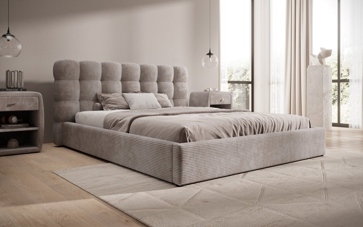 Designerslaapbank Calivo in ribstof met opbergruimte