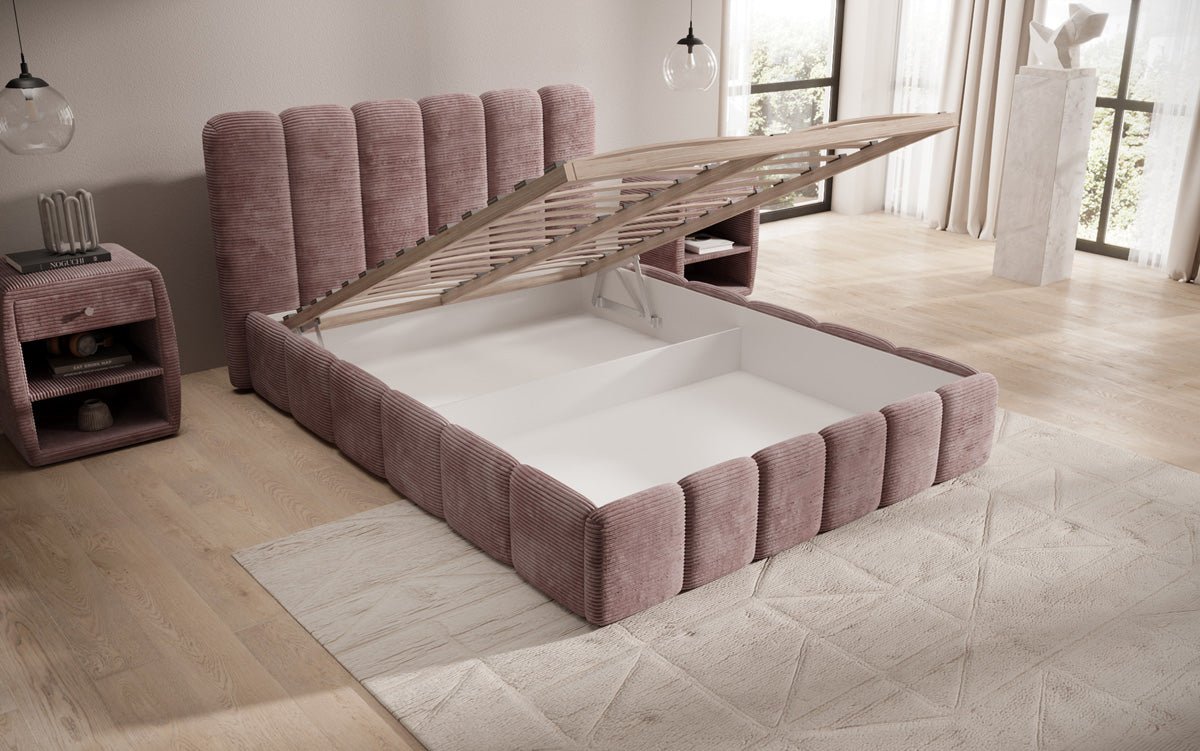 Designerslaapbed Velaro in ribstof met opbergruimte