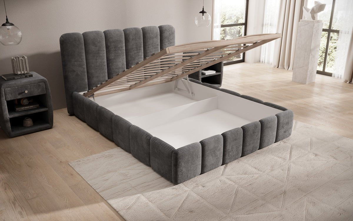 Designerslaapbed Velaro in ribstof met opbergruimte