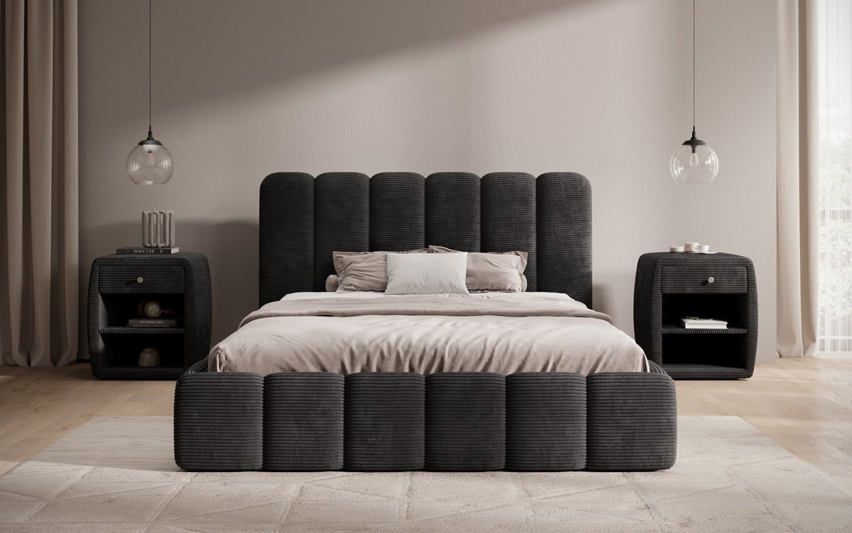 Designerslaapbed Velaro in ribstof met opbergruimte