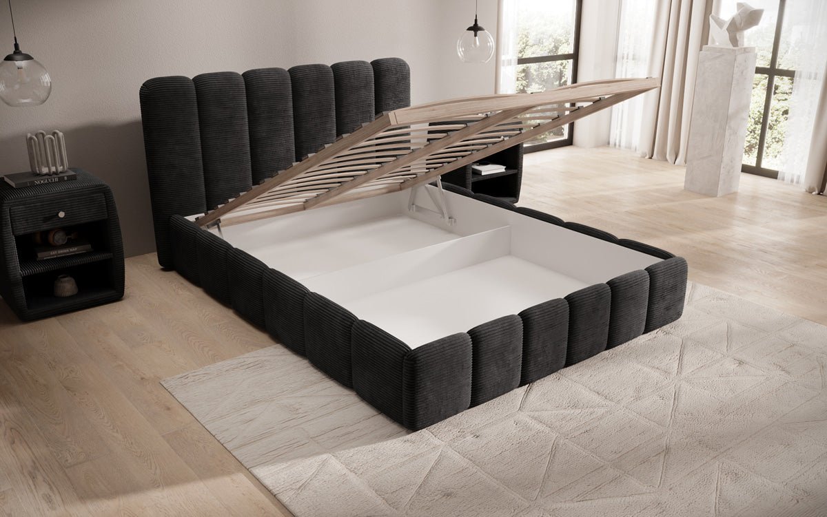 Designerslaapbed Velaro in ribstof met opbergruimte