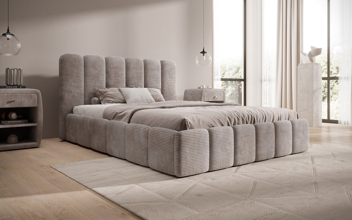 Lit rembourré design Velaro en côtelé avec rangement