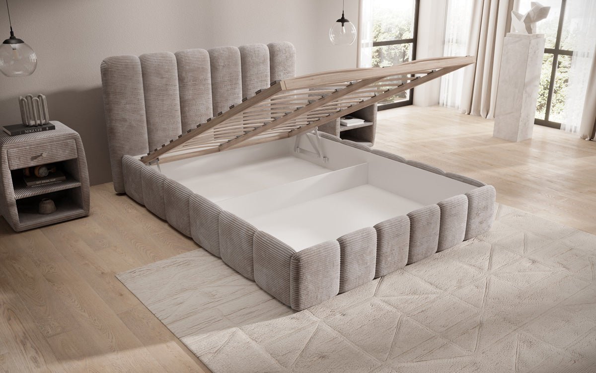 Designerslaapbed Velaro in ribstof met opbergruimte