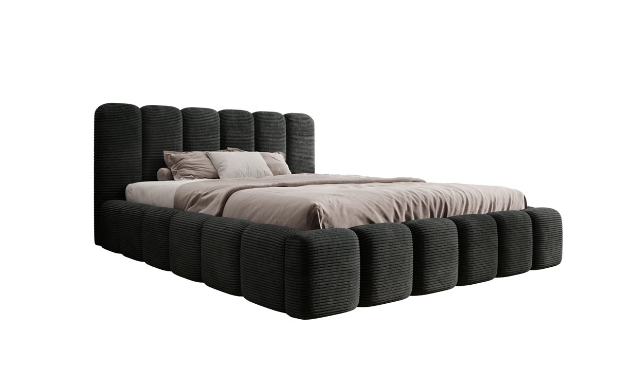 Designerslaapbed Tevara in ribstof met opbergruimte