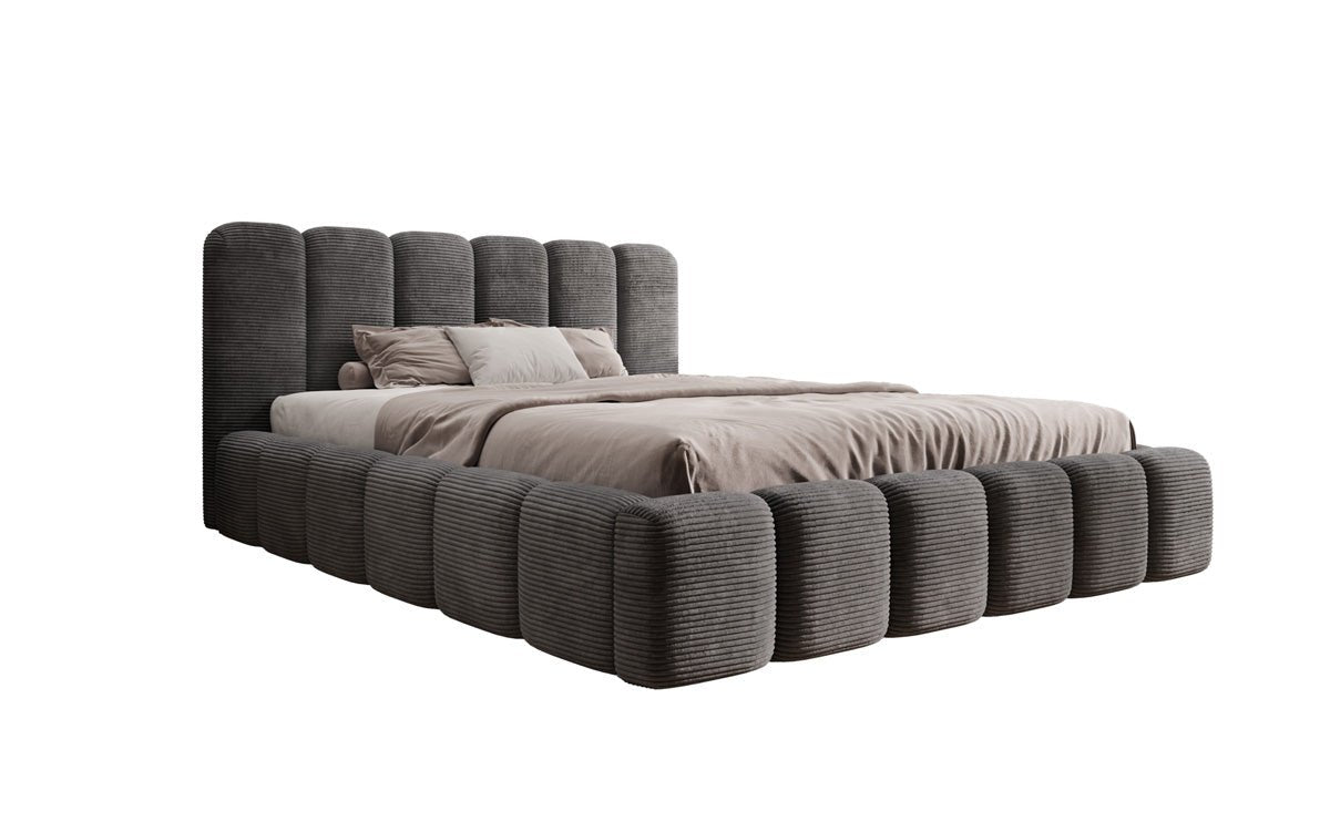 Designerslaapbed Tevara in ribstof met opbergruimte