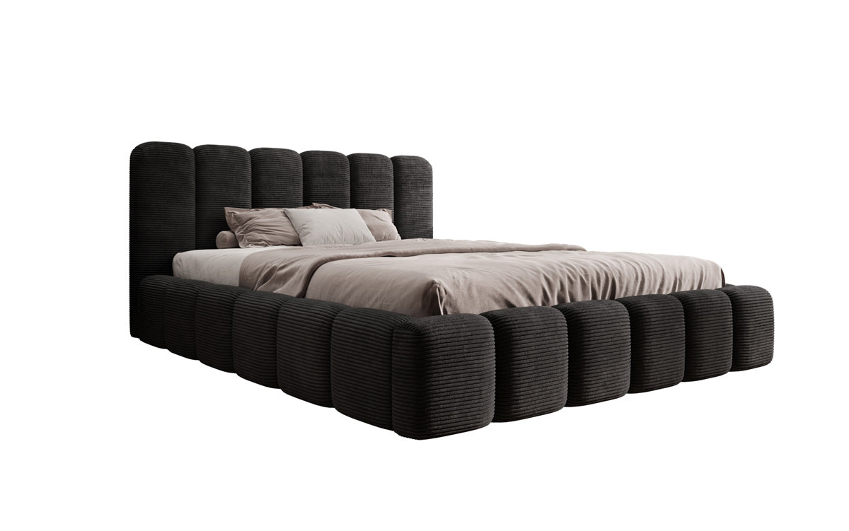 Designerslaapbed Tevara in ribstof met opbergruimte