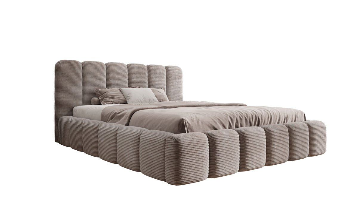 Designerslaapbed Tevara in ribstof met opbergruimte