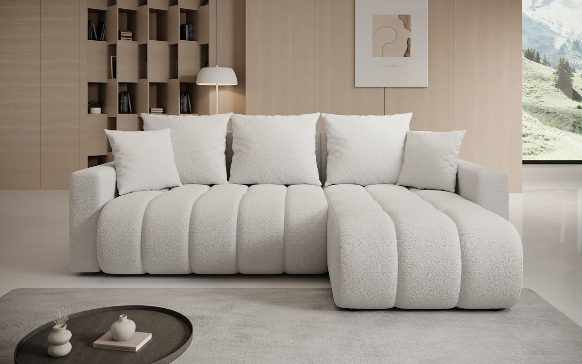 Designer Sofa Giulio L mit Schlaf- und Klappfunktion in Bouclé