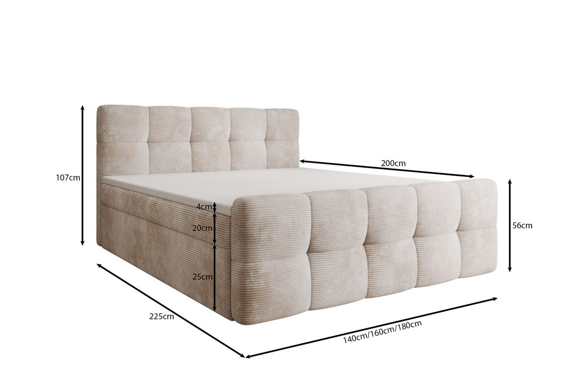 Boxspringbett Cozy in Cord mit Stauraum