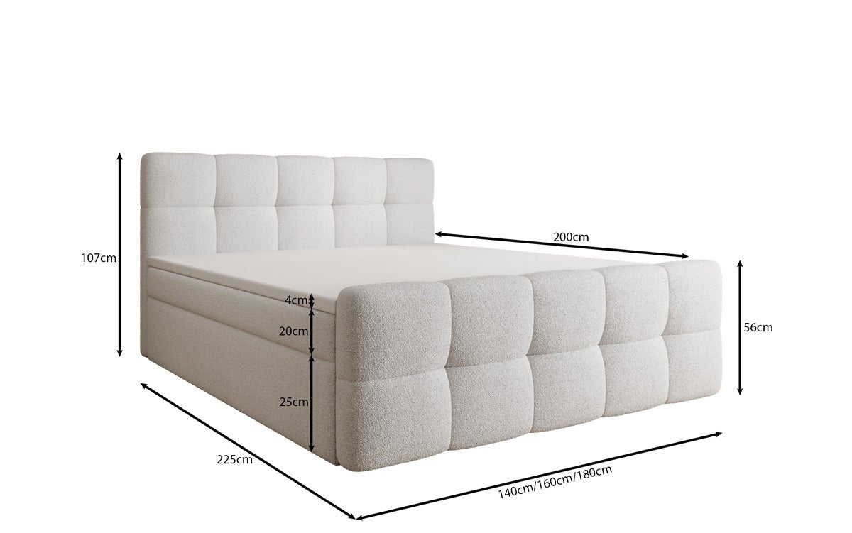 Boxspringbed Cozy in Teddystof Bouclé met opbergruimte