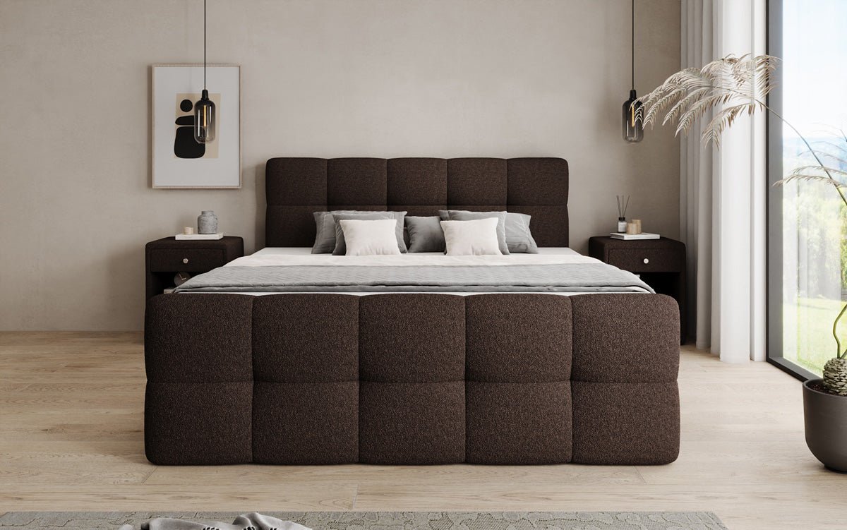 Boxspringbed Cozy in Teddystof Bouclé met opbergruimte