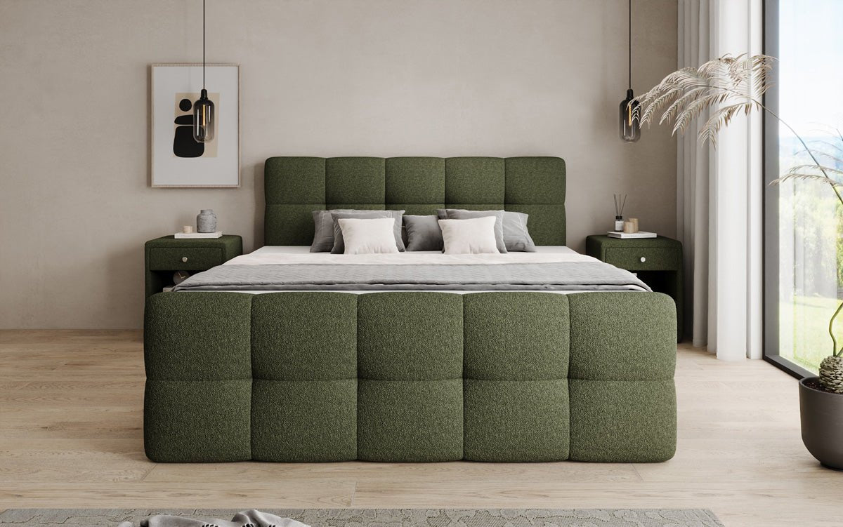 Boxspringbed Cozy in Teddystof Bouclé met opbergruimte