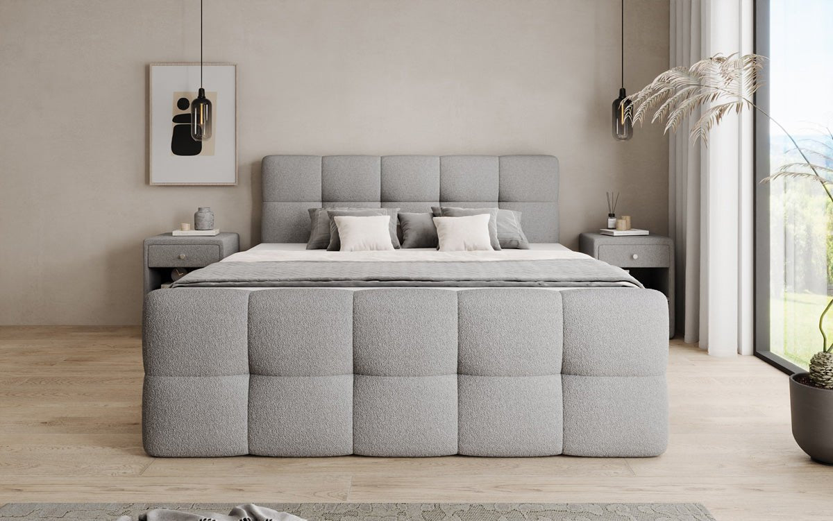 Boxspringbed Cozy in Teddystof Bouclé met opbergruimte