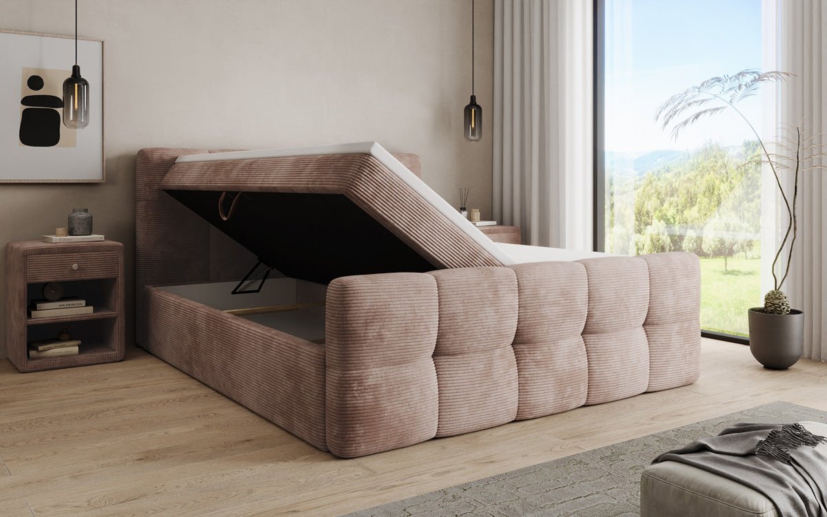 Boxspringbett Cozy in Cord mit Stauraum