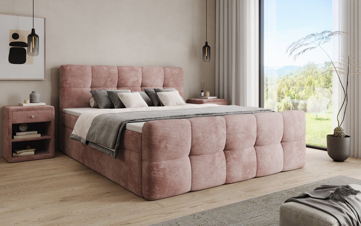 Boxspringbett Cozy in Cord mit Stauraum