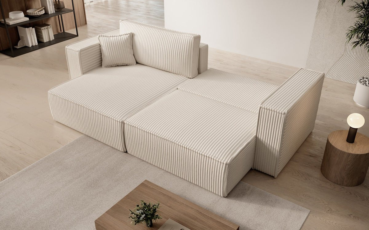 Designersofa Parijs in brede ribstof met slaap- en klapfunctie