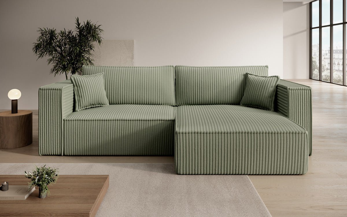Designersofa Parijs in brede ribstof met slaap- en klapfunctie