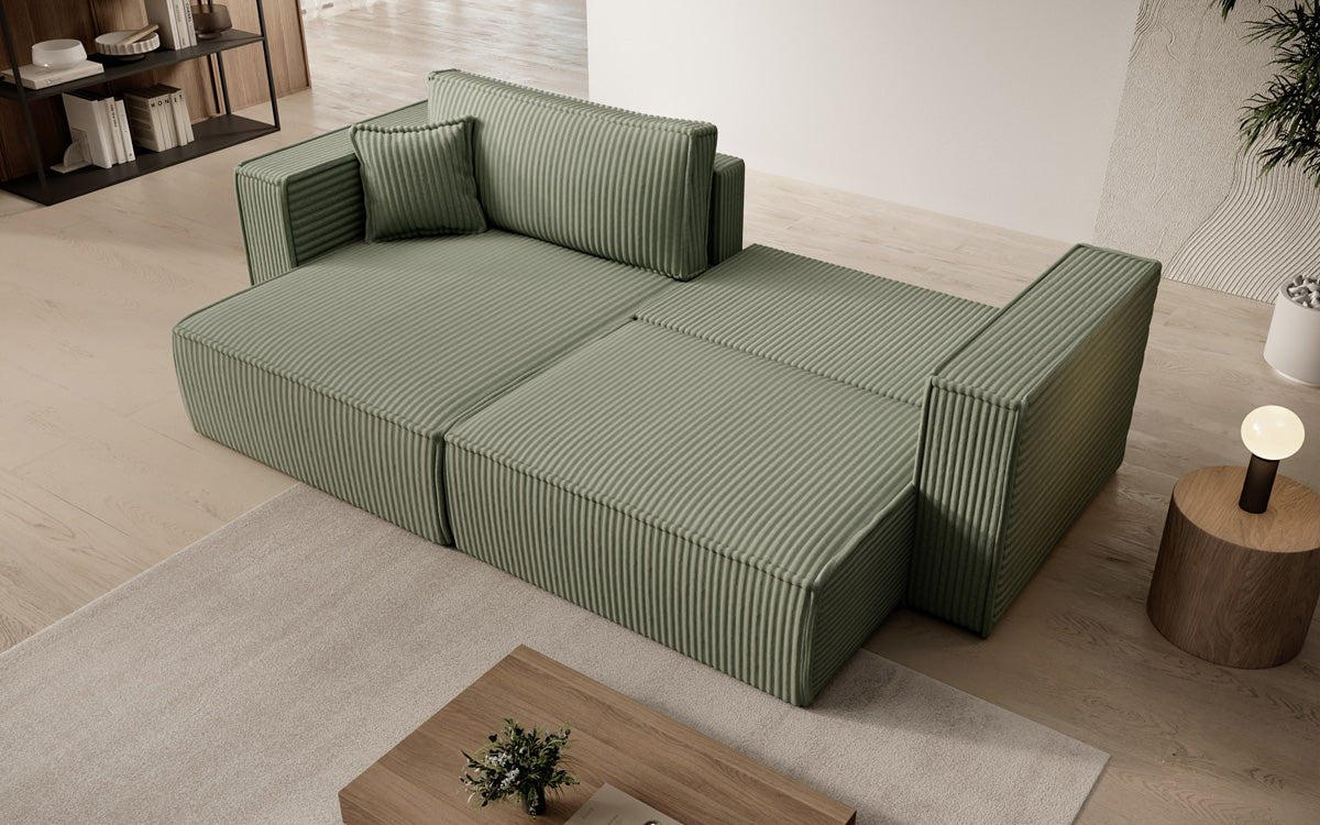 Designersofa Parijs in brede ribstof met slaap- en klapfunctie