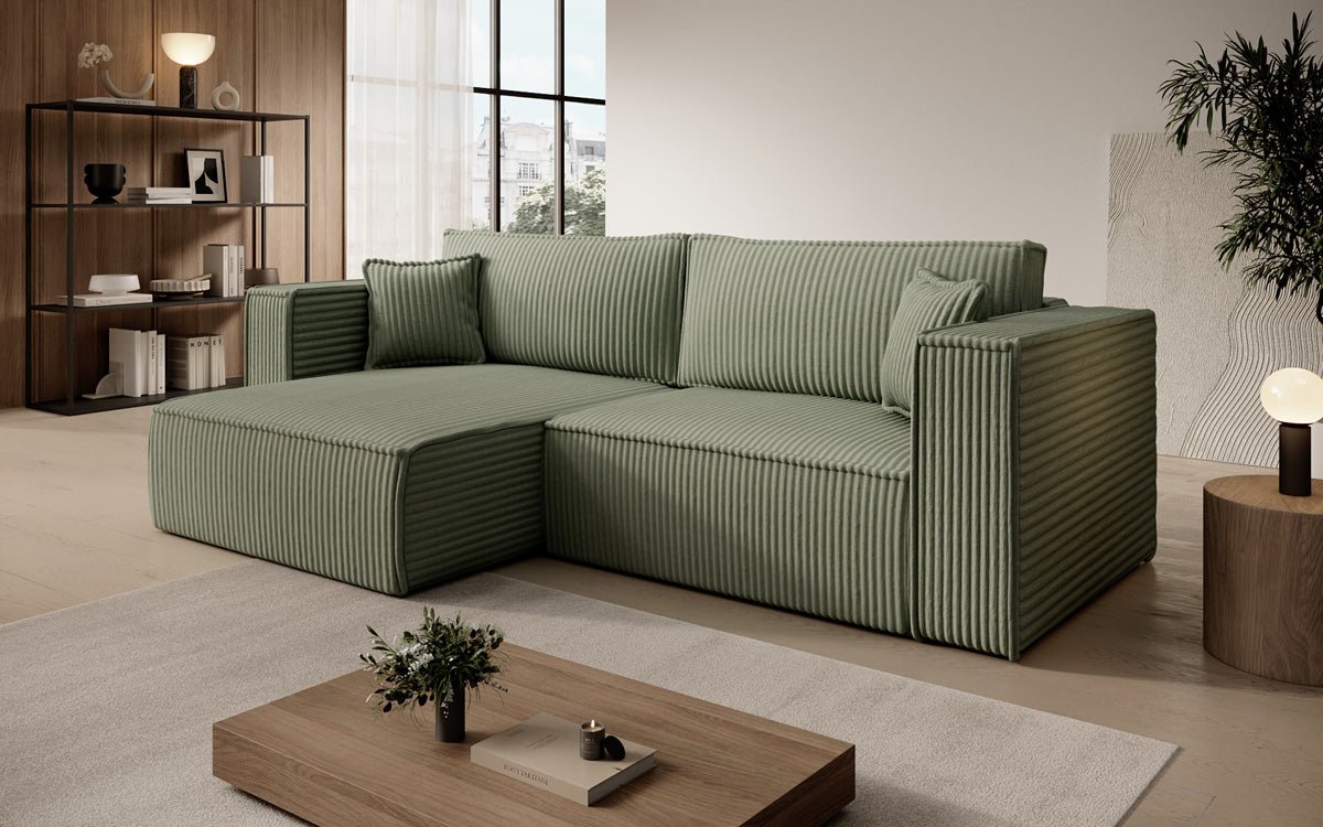 Designersofa Parijs in brede ribstof met slaap- en klapfunctie