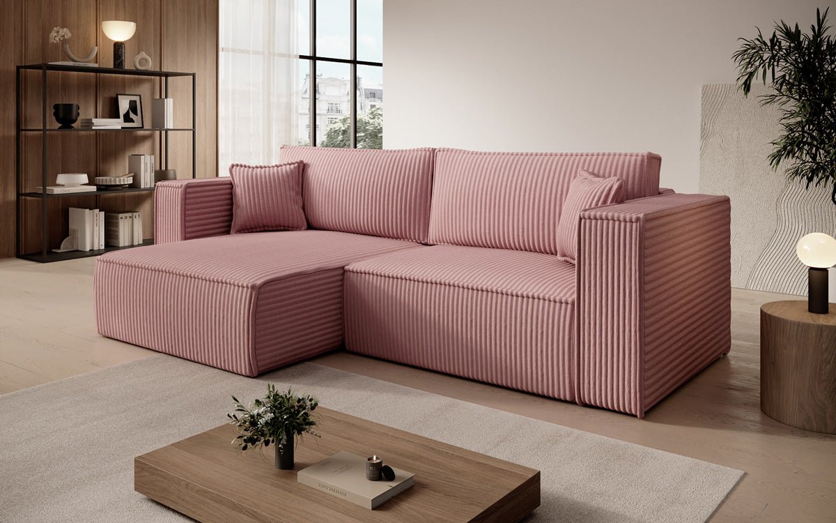 Designersofa Parijs in brede ribstof met slaap- en klapfunctie