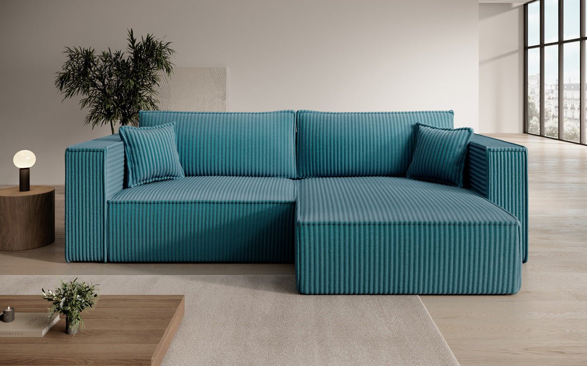 Designersofa Parijs in brede ribstof met slaap- en klapfunctie
