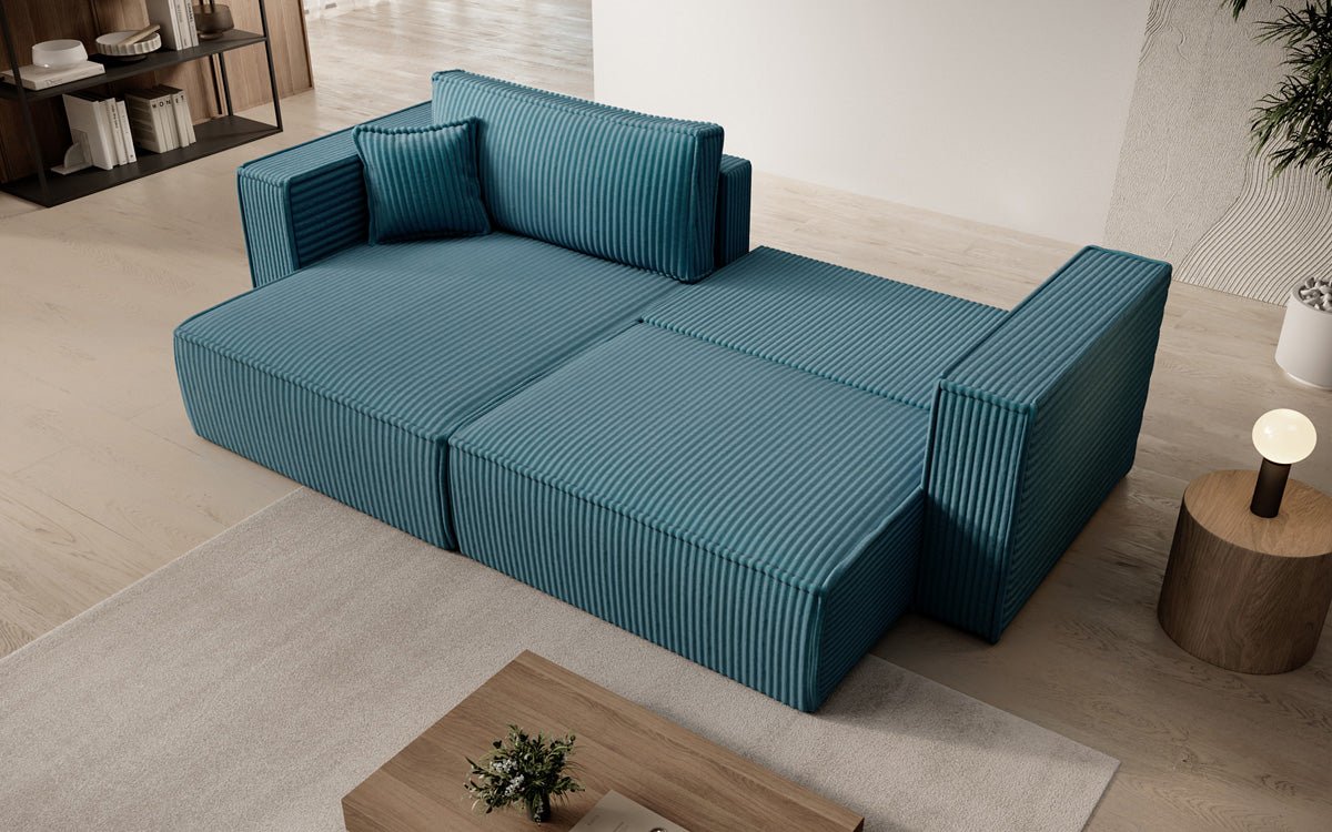 Designersofa Parijs in brede ribstof met slaap- en klapfunctie