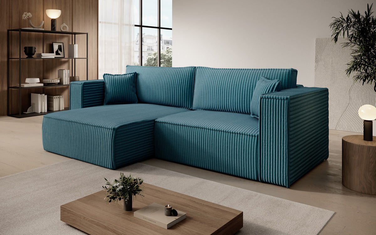 Designersofa Parijs in brede ribstof met slaap- en klapfunctie