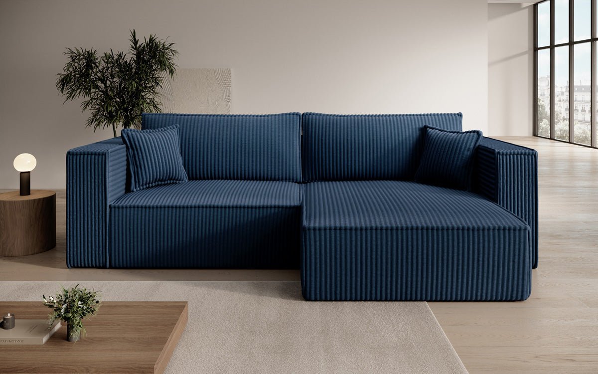 Designersofa Parijs in brede ribstof met slaap- en klapfunctie