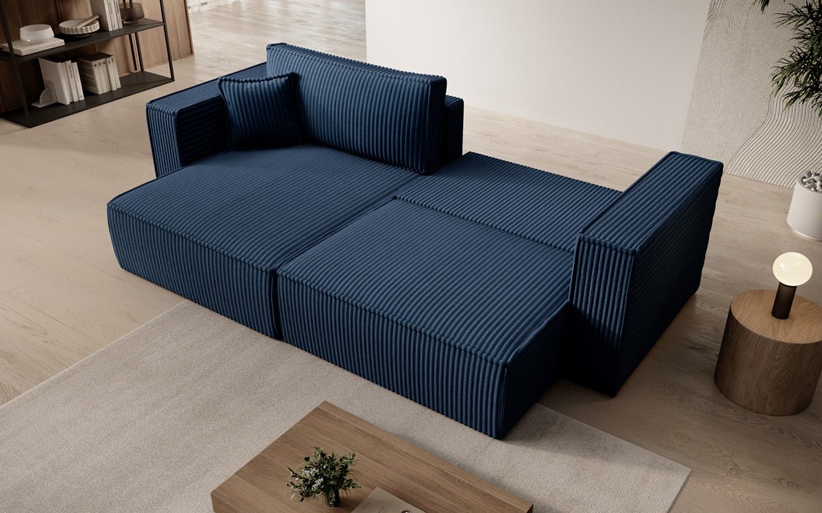 Designersofa Parijs in brede ribstof met slaap- en klapfunctie
